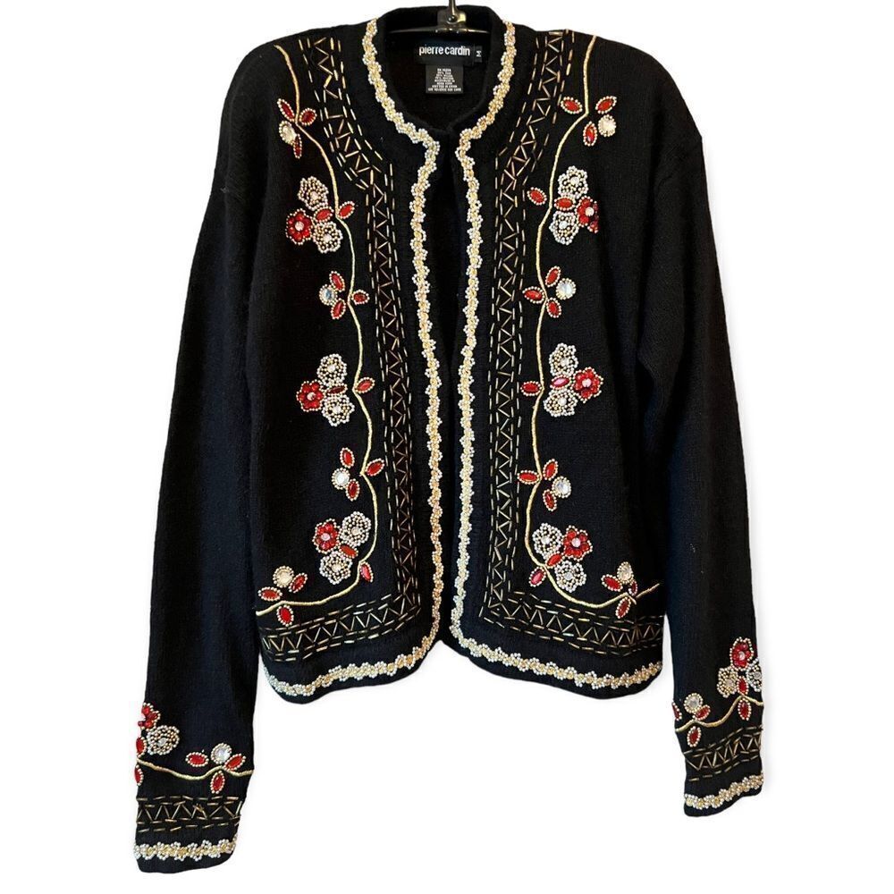 Vintage 80’s Pierre Cardin Black Silk Angora Beaded Cardigan